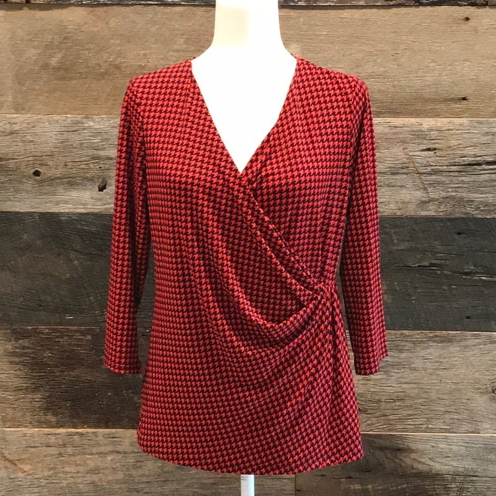 Peter Nygard Red/Black Houndstooth Top